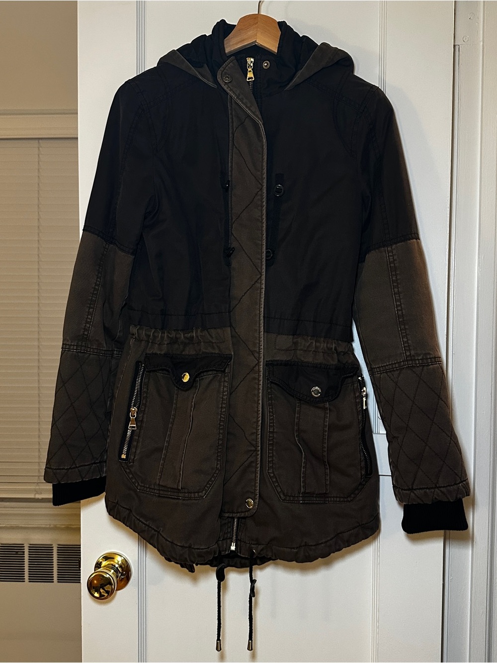 Express Olive and Black Hooded Utility Jacket